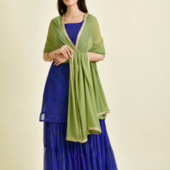 Royal Blue Printed Sharara Set with Green Dupatta