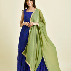 Royal Blue Printed Sharara Set with Green Dupatta