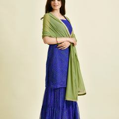 Royal Blue Printed Sharara Set with Green Dupatta