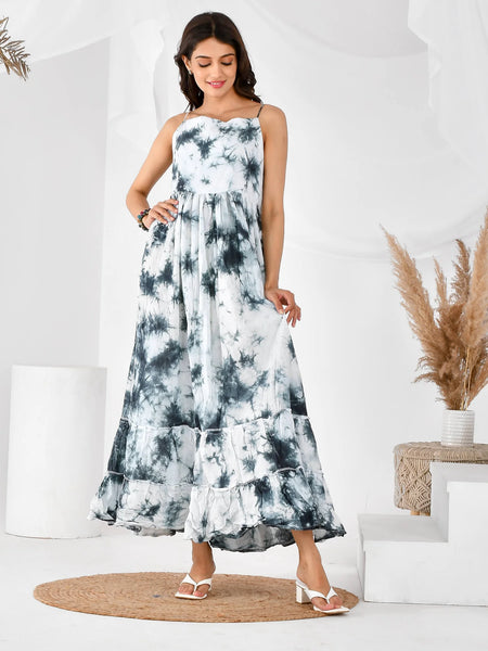 Grey white shibori dress