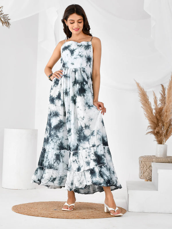 Grey white shibori dress