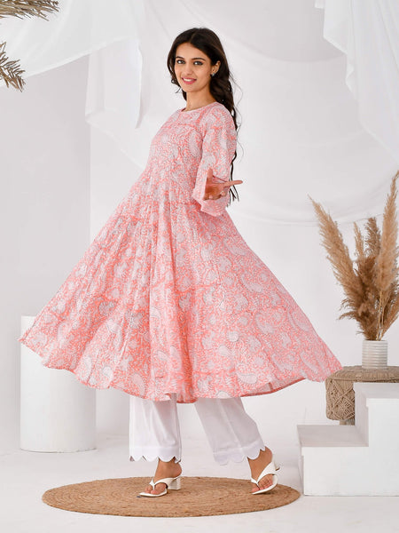 Pink printed anarkali set (SET OF 2)