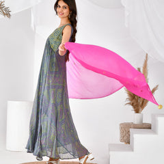 GREY PINK BANDHANI ANARKALI SET