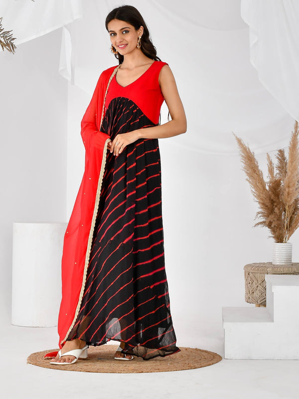 Black red leheriya set