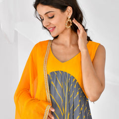 Yellow & grey leheriya set