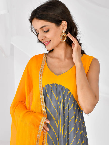 Yellow & grey leheriya set