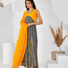 Yellow & grey leheriya set