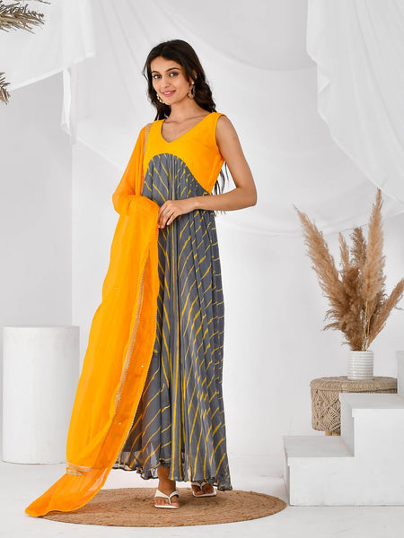 Yellow & grey leheriya set