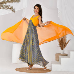 Yellow & grey leheriya set