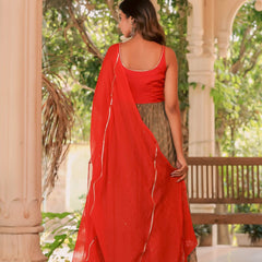 Red and brown bandhani anarkali set