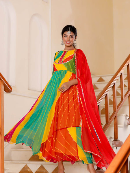 Multi leheriya anarkali set