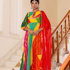 Multi leheriya anarkali set