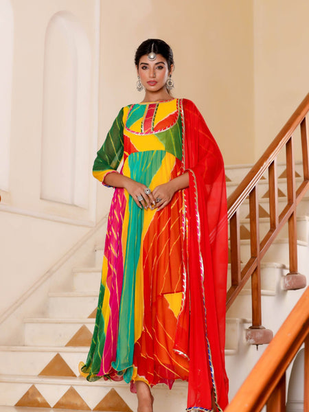 Multi leheriya anarkali set
