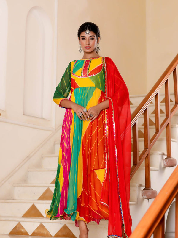 Multi leheriya anarkali set