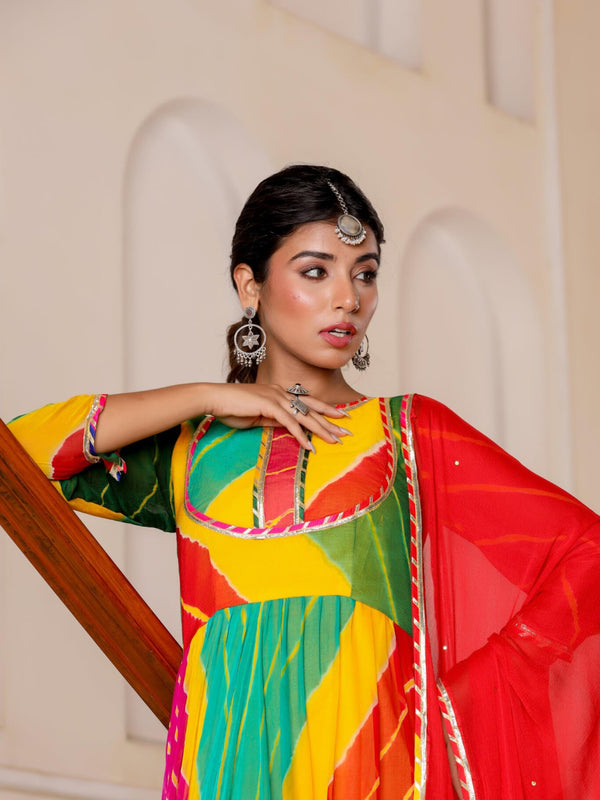 Multi leheriya anarkali set