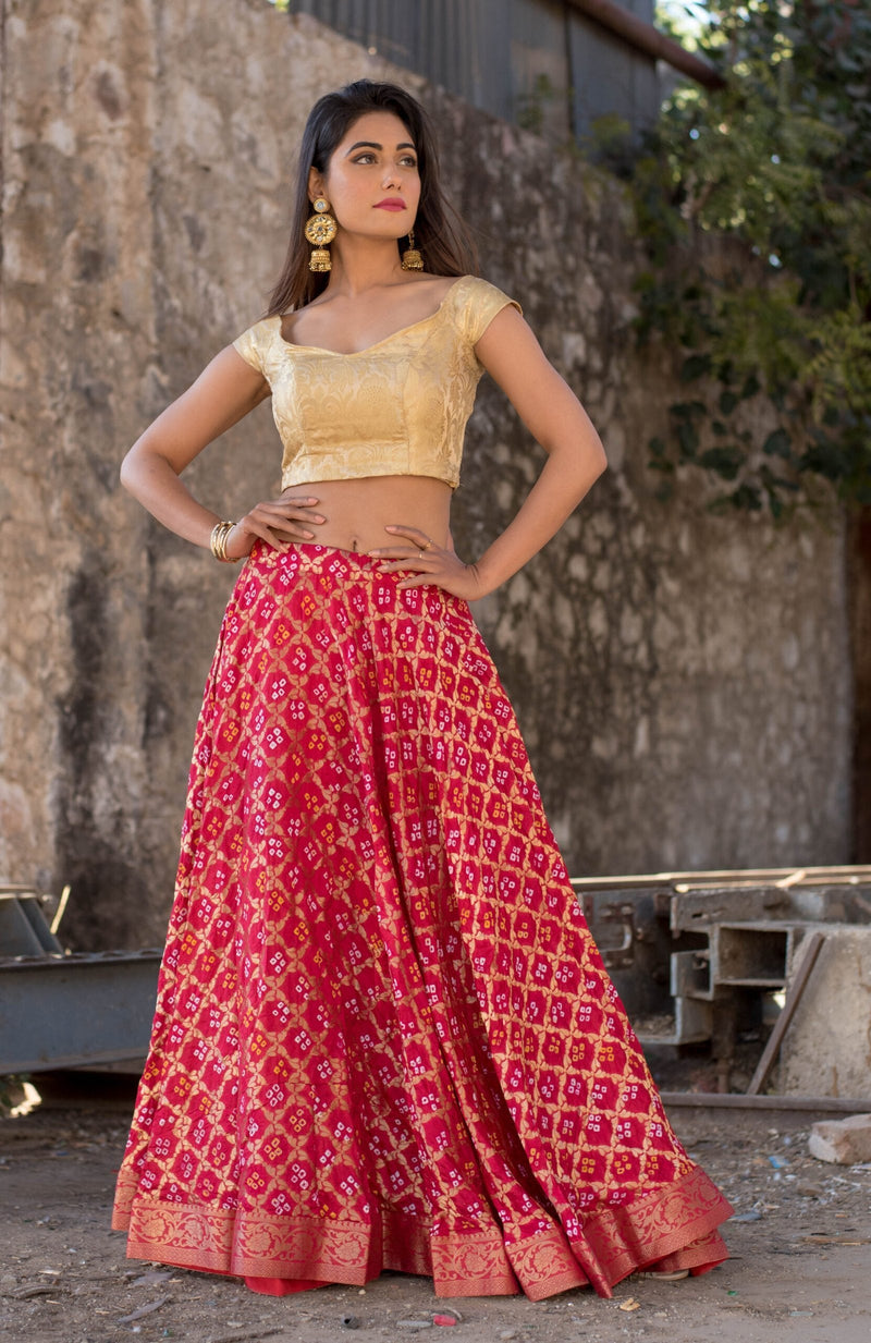 RED ZARI WEAVE LEHENGA WITH BLOUSE