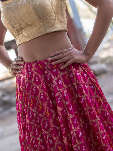 MAGENTA ART SILK LEHENGA WITH BLOUSE