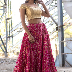 MAGENTA ART SILK LEHENGA WITH BLOUSE