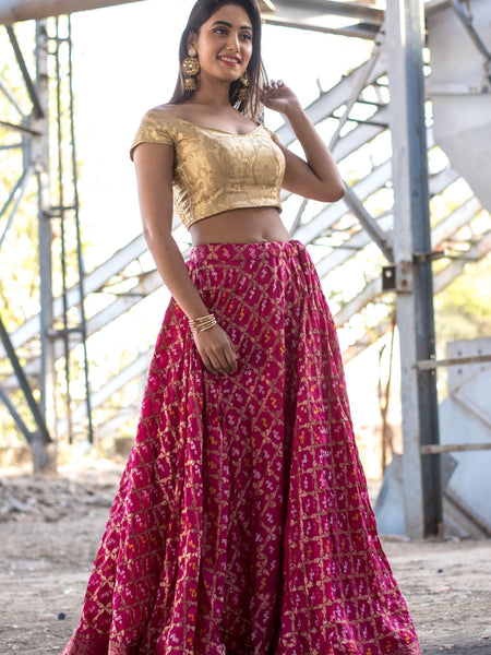 MAGENTA ART SILK LEHENGA WITH BLOUSE
