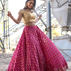 MAGENTA ART SILK LEHENGA WITH BLOUSE