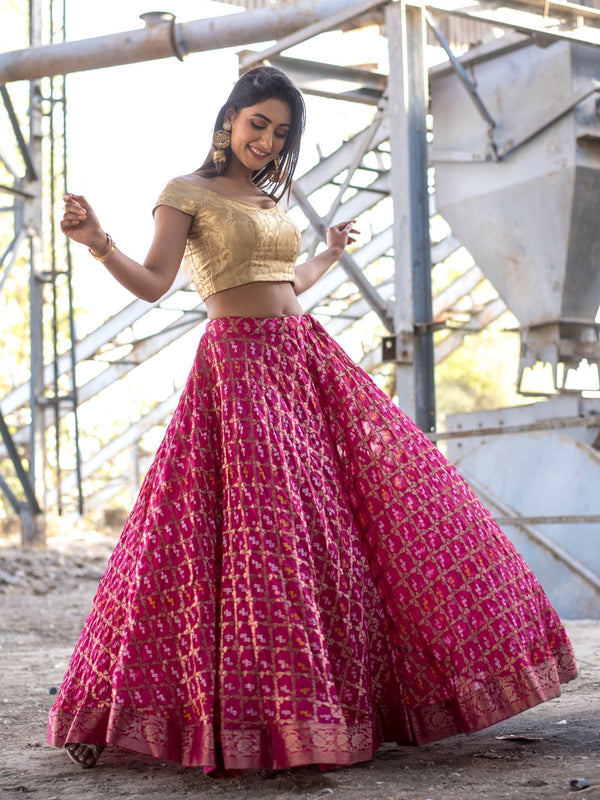 MAGENTA ART SILK LEHENGA WITH BLOUSE