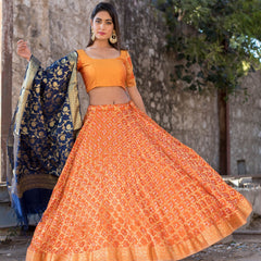 ORANGE BLOUSE WITH BLOUSE AND BLUE DUPATTA SET