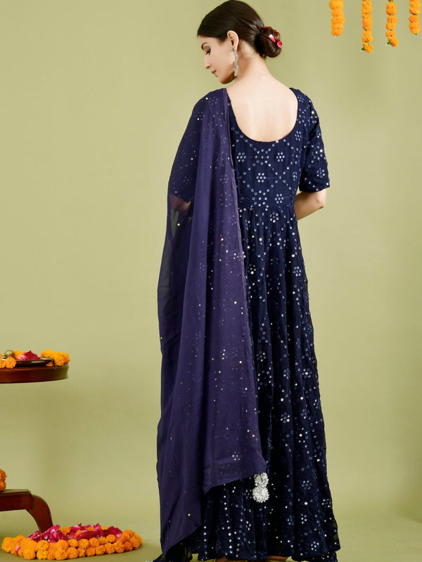 Blue mirror anarkali