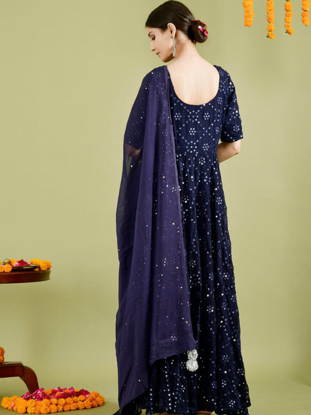Blue mirror anarkali