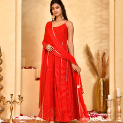 Laal Leheriya Anarkali Set