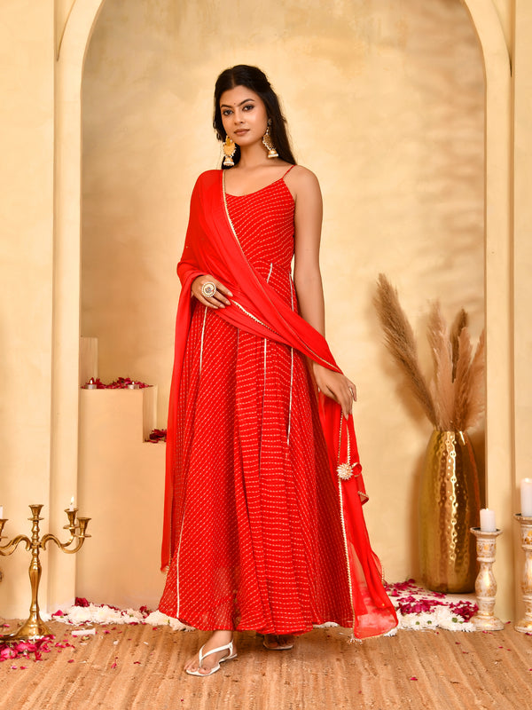 Laal Leheriya Anarkali Set