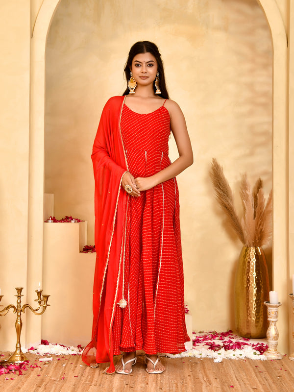 Laal Leheriya Anarkali Set