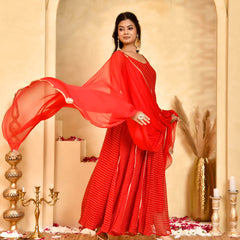 Laal Leheriya Anarkali Set