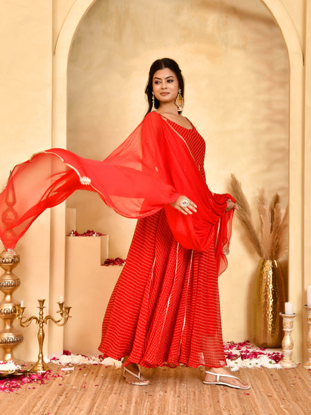 Laal Leheriya Anarkali Set