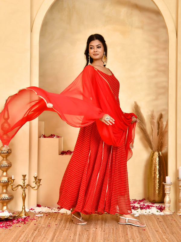 Laal Leheriya Anarkali Set
