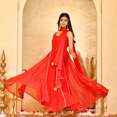 Laal Leheriya Anarkali Set
