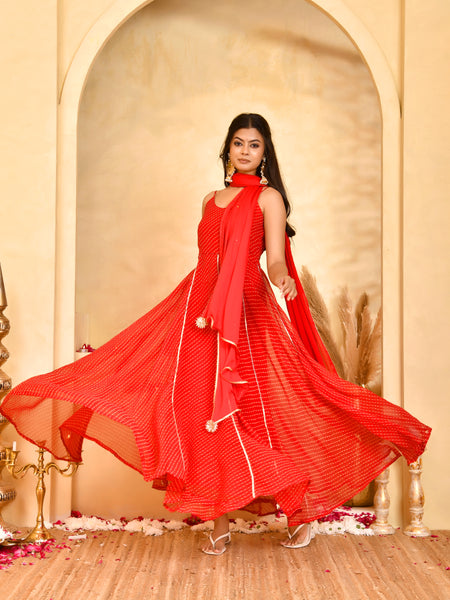 Laal Leheriya Anarkali Set