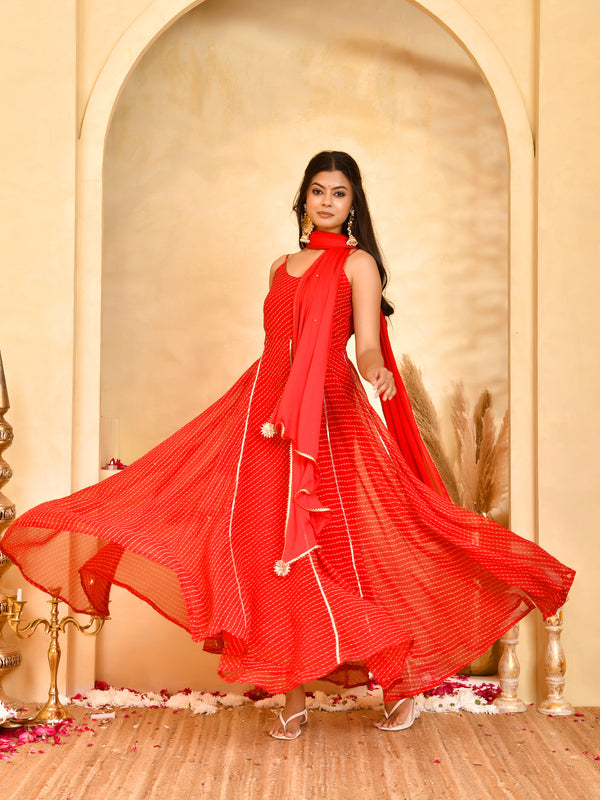 Laal Leheriya Anarkali Set