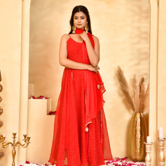 Laal Leheriya Anarkali Set