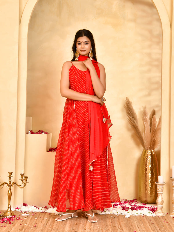 Laal Leheriya Anarkali Set