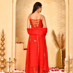 Laal Leheriya Anarkali Set