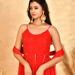 Laal Leheriya Anarkali Set