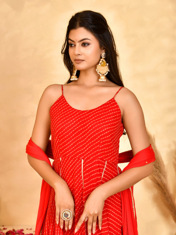 Laal Leheriya Anarkali Set
