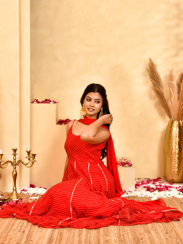 Laal Leheriya Anarkali Set