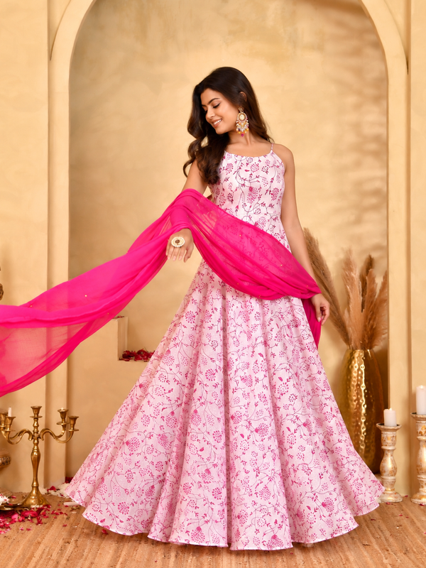 Gulab Pink Floral Anarkali