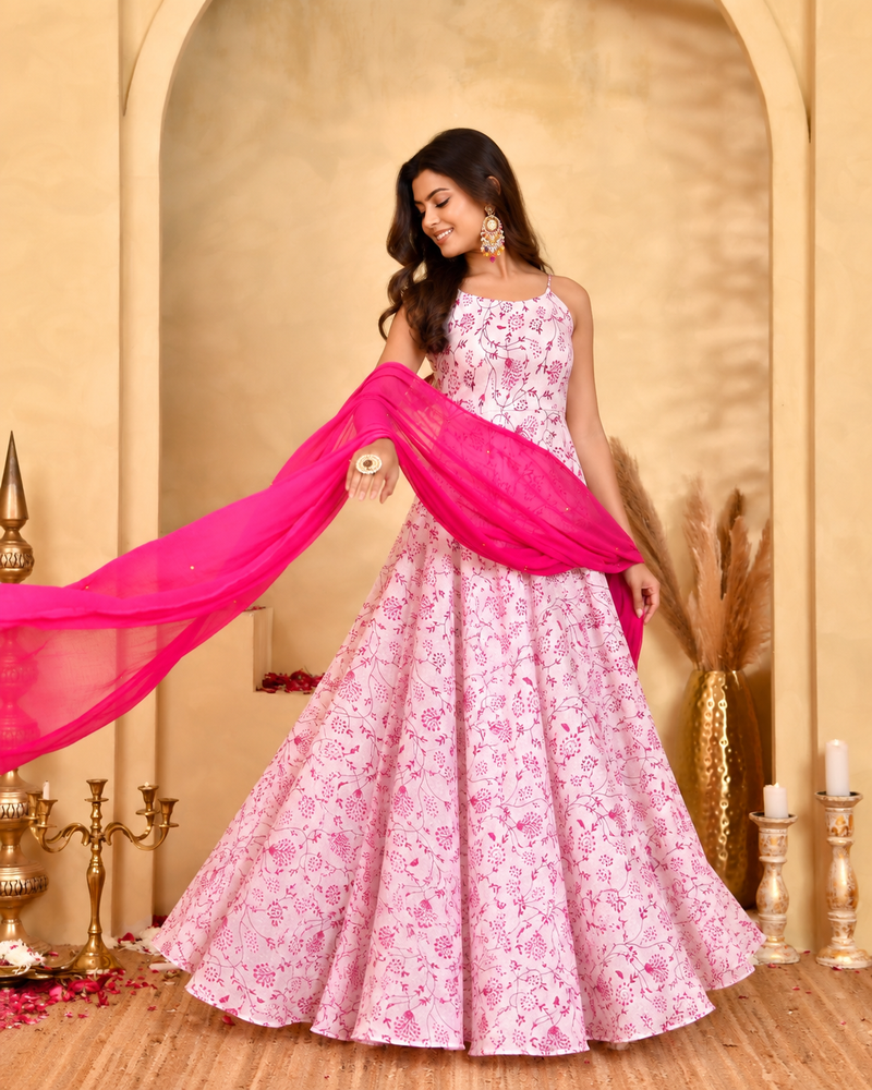 Gulab Pink Floral Anarkali