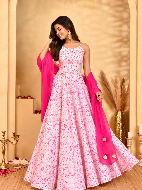 Gulab Pink Floral Anarkali