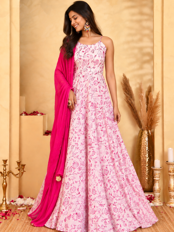 Gulab Pink Floral Anarkali