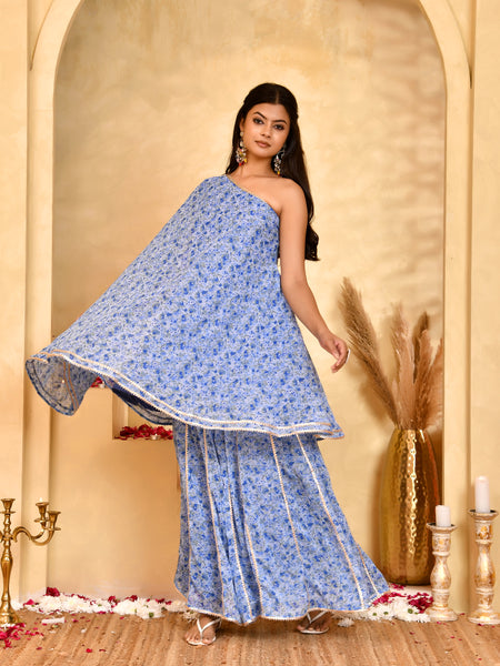 Neel Blue Floral Sharara Set