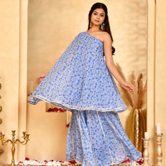 Neel Blue Floral Sharara Set