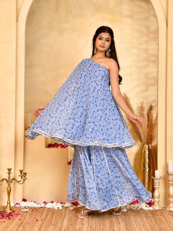 Neel Blue Floral Sharara Set
